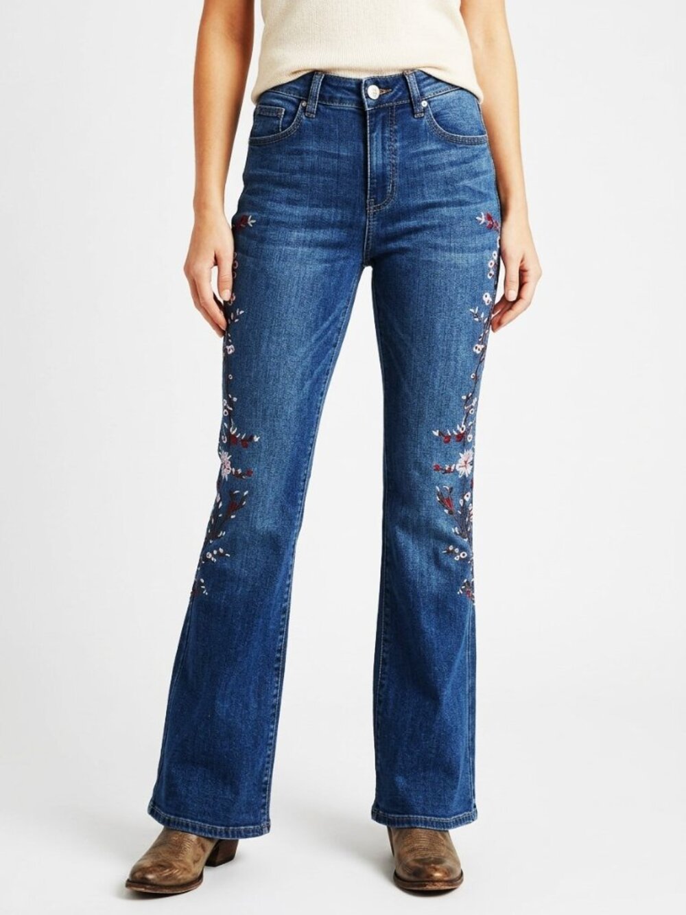 9th & Main Embroidered Flare Jeans 4 Med Wash Boho Festival Y2k NWT